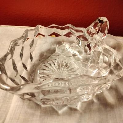 Vintage Fostoria American Pattern Crystal Square Handled Bowl Cut Glass