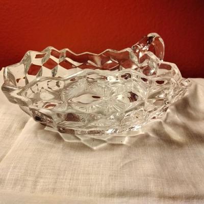 Vintage Fostoria American Pattern Crystal Square Handled Bowl Cut Glass