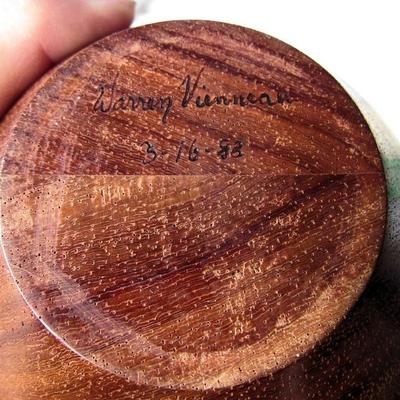 Signed Warren Vienneau Hand Made Solid Wood Vase, Burl Sides, 3/16/88