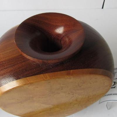 Signed Warren Vienneau Hand Made Solid Wood Vase, Burl Sides, 3/16/88