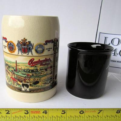 Budweiser Budvar From Czech Joint Stock Brewery Beer Mug and Over the Hill Mug