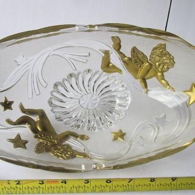 Large Heavy Glass Serving Bowl, Angels Theme
