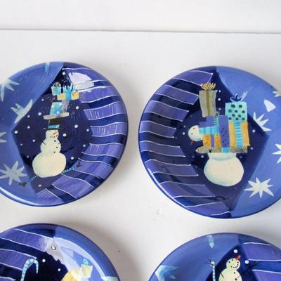 Set of 4 Snowman Theme Plates in Matching Tin, Sakura