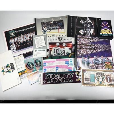 Lot of Mighty Ducks NHL Tickets, Bumper Sticker, Commemorative Game Programs, & More