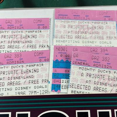 Lot of Mighty Ducks NHL Tickets, Bumper Sticker, Commemorative Game Programs, & More