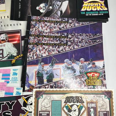 Lot of Mighty Ducks NHL Tickets, Bumper Sticker, Commemorative Game Programs, & More