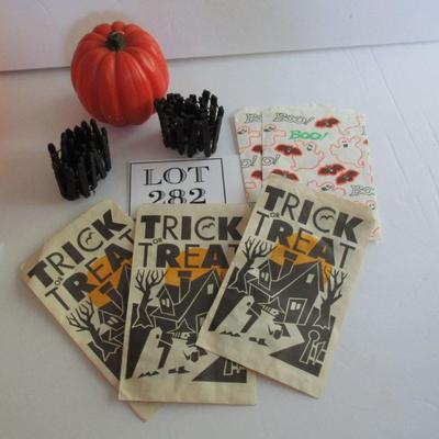 Vintage Halloween Trick or Treat Bags, Candle, Fencing