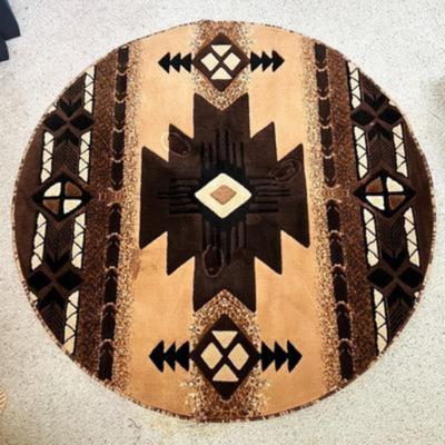 Southwestern Native American Area Rug Round Geometric Design