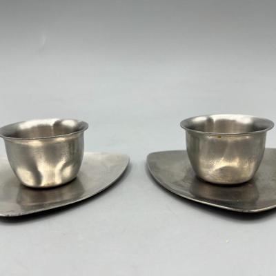 Pair of Retro Stainless Steel Old Hall England Candleholders