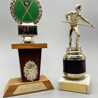 Pair of Retro Pool Hall Billiards Award Trophies