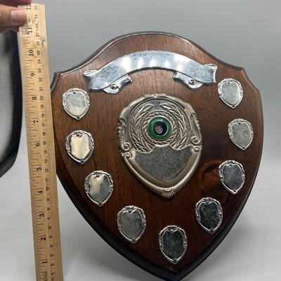 Retro Billiards Pool Hall Award Shield Shape Displayable Plaque