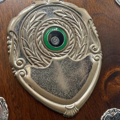 Retro Billiards Pool Hall Award Shield Shape Displayable Plaque