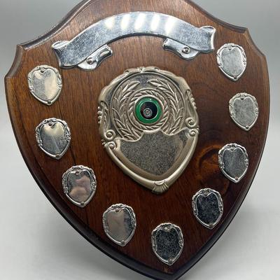 Retro Billiards Pool Hall Award Shield Shape Displayable Plaque