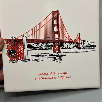 Pair of Hanging Home Decor Tiles Carmel By the Sea & Golden Gate Bridge Souvenirs
