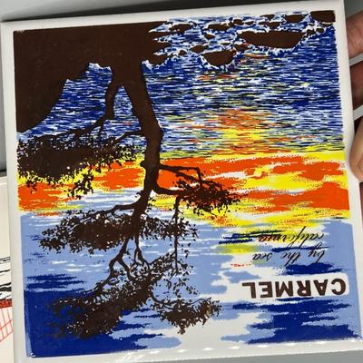 Pair of Hanging Home Decor Tiles Carmel By the Sea & Golden Gate Bridge Souvenirs