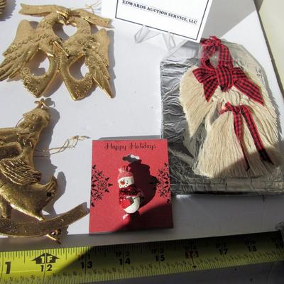 Lot of Christmas Ornaments and Snowman Pin