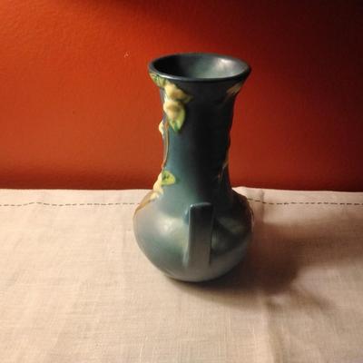Roseville Pottery Blue Snowberry Vase #IV2-7,  Circa 1947