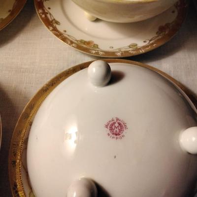 Nippon Bone China Three Footed Bowls & Saucers Set of 6 Circa 1910