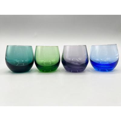 Small Lot of 4 Colorful Bubble Glass Drinking Shot Glasses blue green purple teal