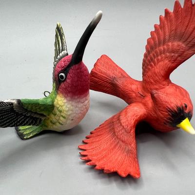 Lot of Colorful Ceramic Clay Hanging Wild Bird Hummingbird Red Robin Ornament Figurines