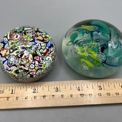 Pair of Handmade Art Glass Perthshire & Signed Paperweights