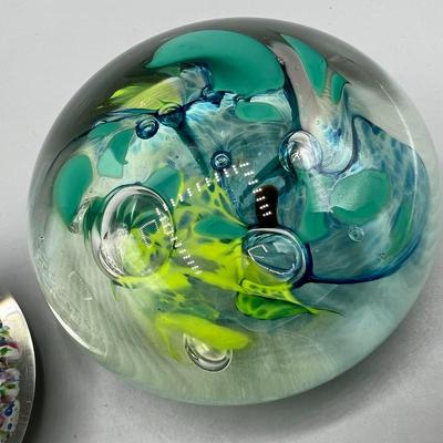 Pair of Handmade Art Glass Perthshire & Signed Paperweights