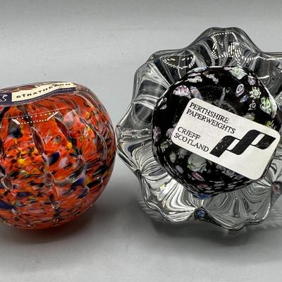 Retro Strathearn Hand Made in Scotland & Perthshire Multicolored Glass Paperweight Sculptures