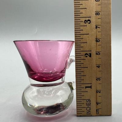 Small Pink & Clear Glass Shot Pitcher Style Glass