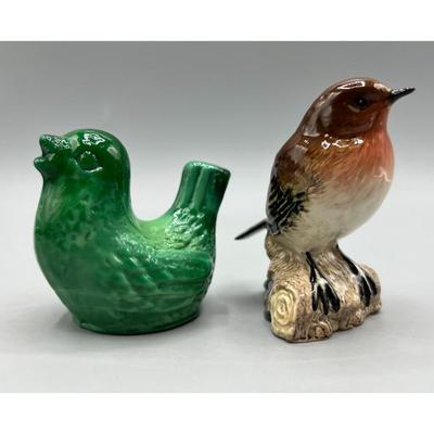 Small Brown & Green Ceramic Bird Figurines Beswick 980 Robin