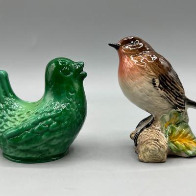 Small Brown & Green Ceramic Bird Figurines Beswick 980 Robin