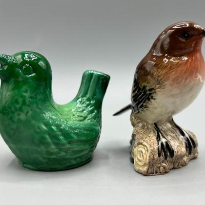 Small Brown & Green Ceramic Bird Figurines Beswick 980 Robin