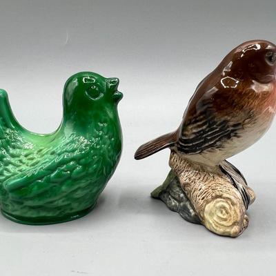 Small Brown & Green Ceramic Bird Figurines Beswick 980 Robin