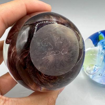 Art Glass Signed Multicolored Paperweight Displayable Home Decor Sphere Sculptures