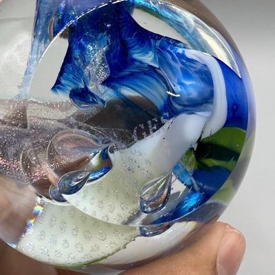Art Glass Signed Multicolored Paperweight Displayable Home Decor Sphere Sculptures