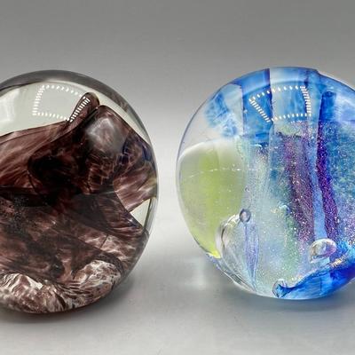 Art Glass Signed Multicolored Paperweight Displayable Home Decor Sphere Sculptures