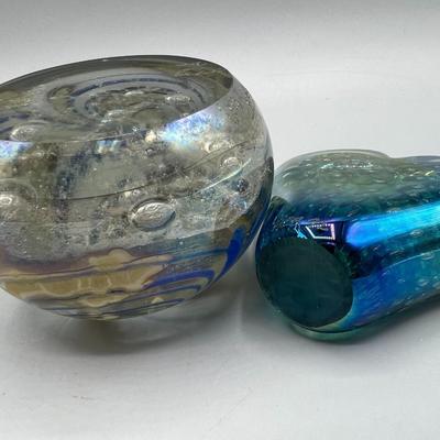Multi Colored Bubble Heart Shaped & Round Displayable Glass Paperweight Sculptures