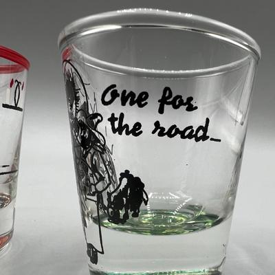 Lot of Retro Graphic Cartoon Design Barware Shot Glasses