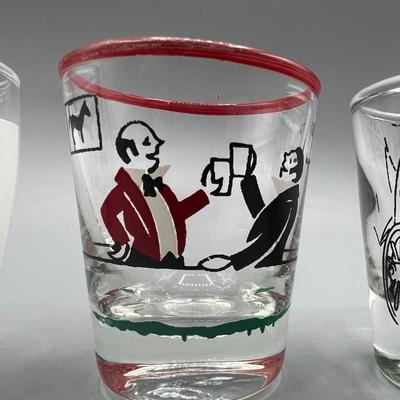 Lot of Retro Graphic Cartoon Design Barware Shot Glasses
