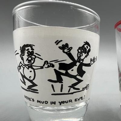 Lot of Retro Graphic Cartoon Design Barware Shot Glasses