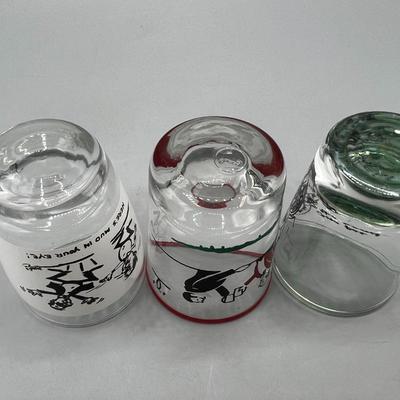 Lot of Retro Graphic Cartoon Design Barware Shot Glasses