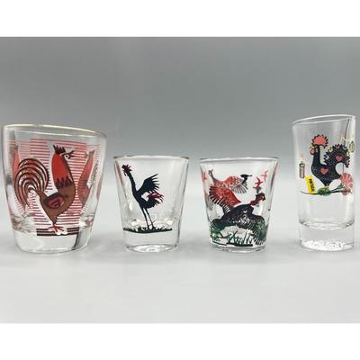 Lot of Retro Different Sized Rooster Wild Bird Barware Shot Glasses