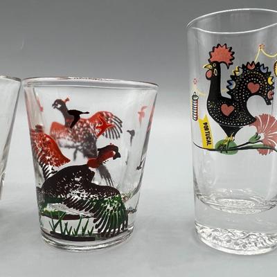 Lot of Retro Different Sized Rooster Wild Bird Barware Shot Glasses