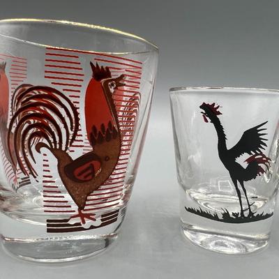 Lot of Retro Different Sized Rooster Wild Bird Barware Shot Glasses