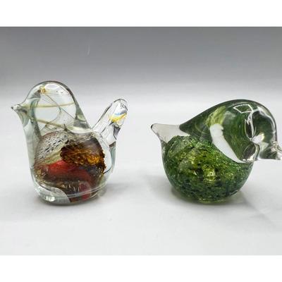 Pair of Multi Colored Glass Small Bird Displayable Figurines