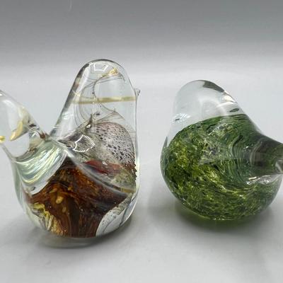 Pair of Multi Colored Glass Small Bird Displayable Figurines