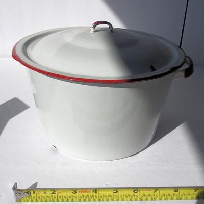 Old White Enamelware Covered Pot