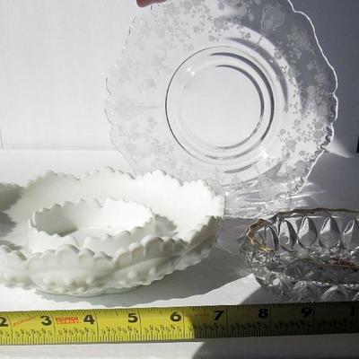 Misc Lot of Glassware, Rosepoint Underplate, Glass Ashtray and Hobnail Dish