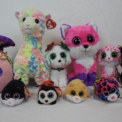 Ty Beanie Boo Toys Qty 14: Fox, Fish, Owl, Cats, Dragon, Dog