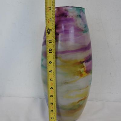 Tall Glass Vase by Franco Design, Colorful Watercolor Design 14.5" tall