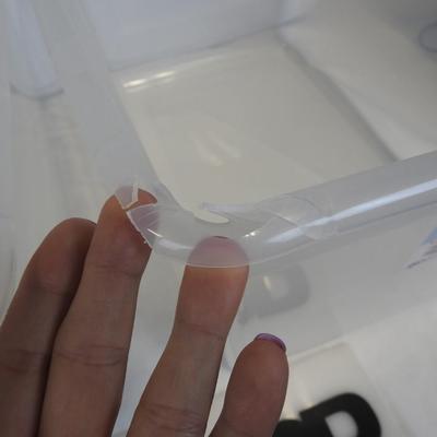 2 Sterilite 58 qt Storage Boxes, Clear with White Lids. CRACKED CORNERS